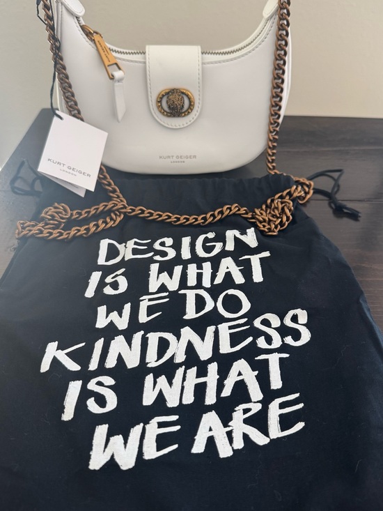 Kurt Geiger Handbags - Kurt Geiger White Leather Crossbody Bag with Gold Chain Detail NWT